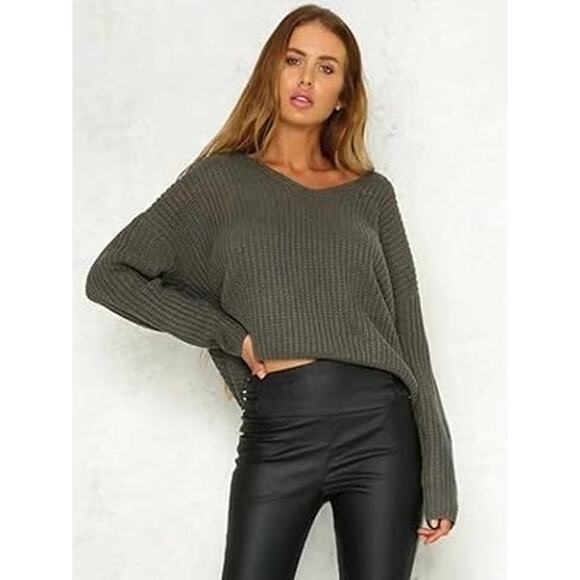 Oversized Lace Up Knit Pullover Sweater - Picture 9 of 10